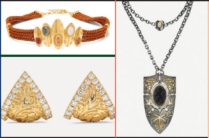 Shield braided silk-cord belt Sonia Petroff, Emily's Garden Arbor Shield 14-karat gold diamond earrings Larkspur & Hawk, shild necklace Elie Top